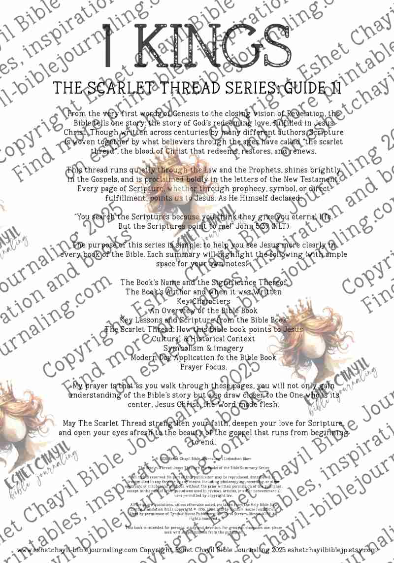 The Scarlet Thread: 1 Kings Bible Book Summary -  A Bible Study Guide and Printable Ebook, Bible Journaling, Bible Study Guide
