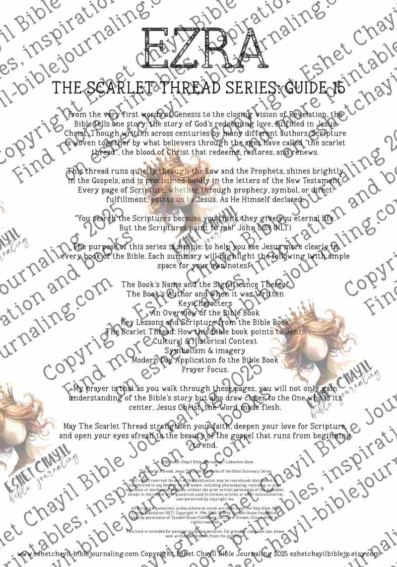 The Scarlet Thread: Ezra Bible Book Summary -  A Bible Study Guide and Printable Ebook, Bible Journaling, Bible Study Guide