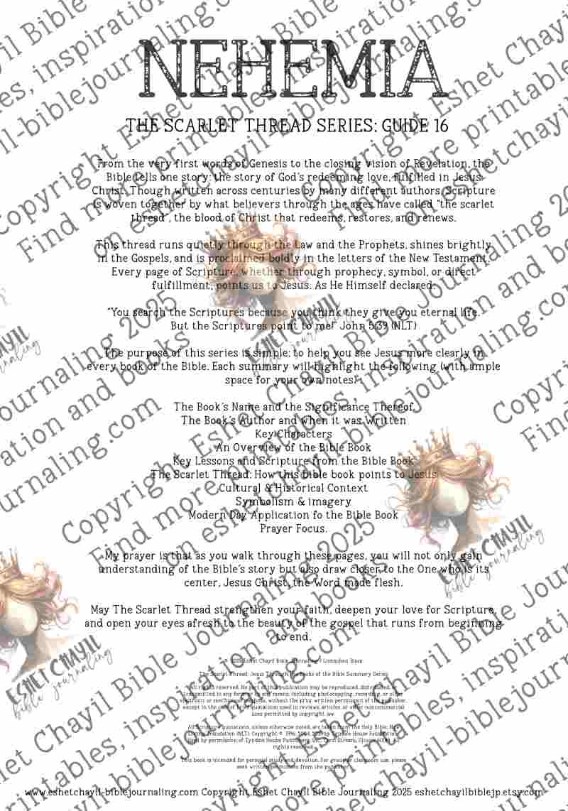 The Scarlet Thread: Nehemia Bible Book Summary -  A Bible Study Guide and Printable Ebook, Bible Journaling, Bible Study Guide