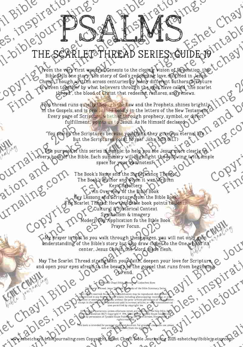 The Scarlet Thread: Psalms Bible Book Summary -  A Bible Study Guide and Printable Ebook, Bible Journaling, Bible Study Guide