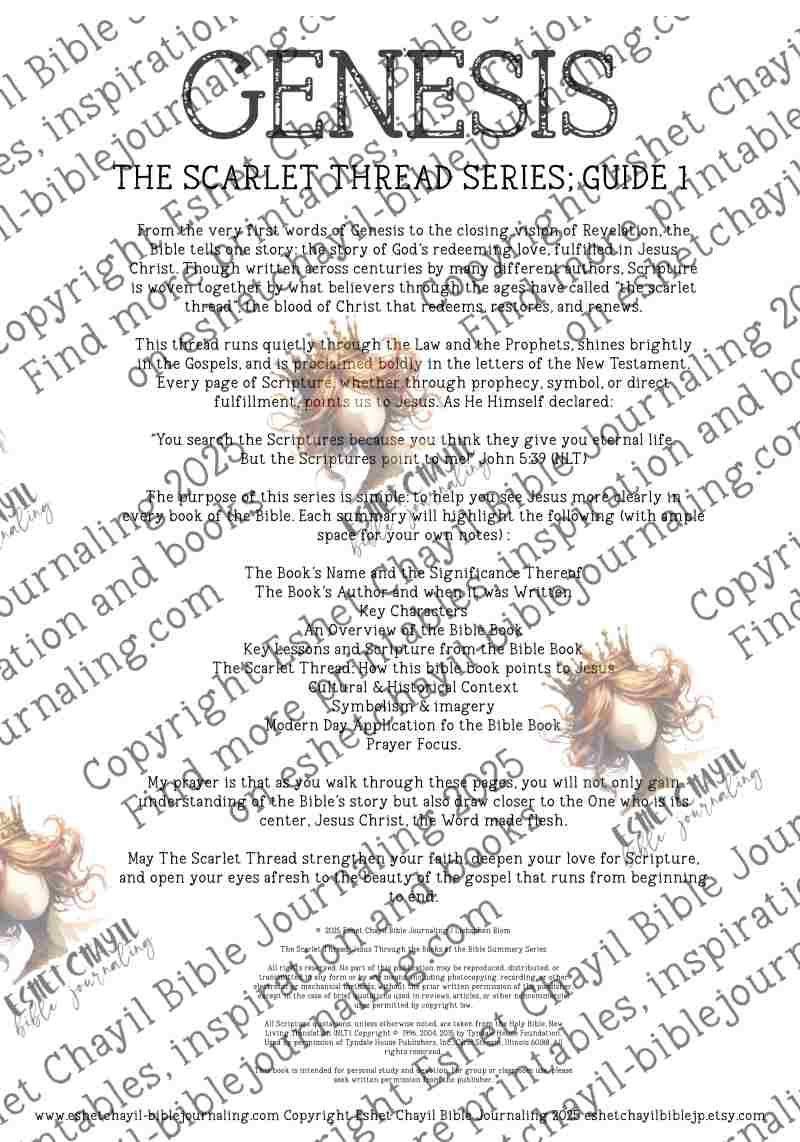 The Scarlet Thread: Genesis Bible book Summary -  A Bible Study Guide and Printable Ebook, Bible Journaling, Bible Study Guide