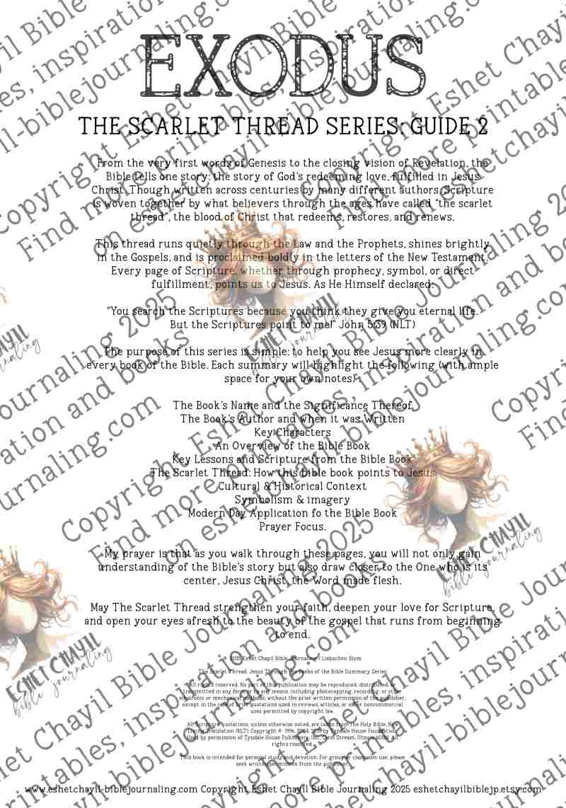 The Scarlet Thread: Exodus Bible book Summary -  A Bible Study Guide and Printable Ebook, Bible Journaling, Bible Study Guide