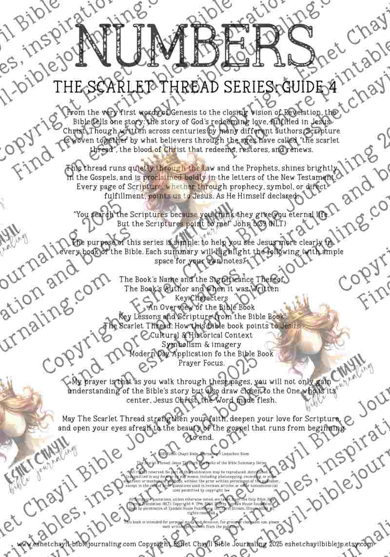 The Scarlet Thread: Numbers Bible Book Summary -  A Bible Study Guide and Printable Ebook, Bible Journaling, Bible Study Guide