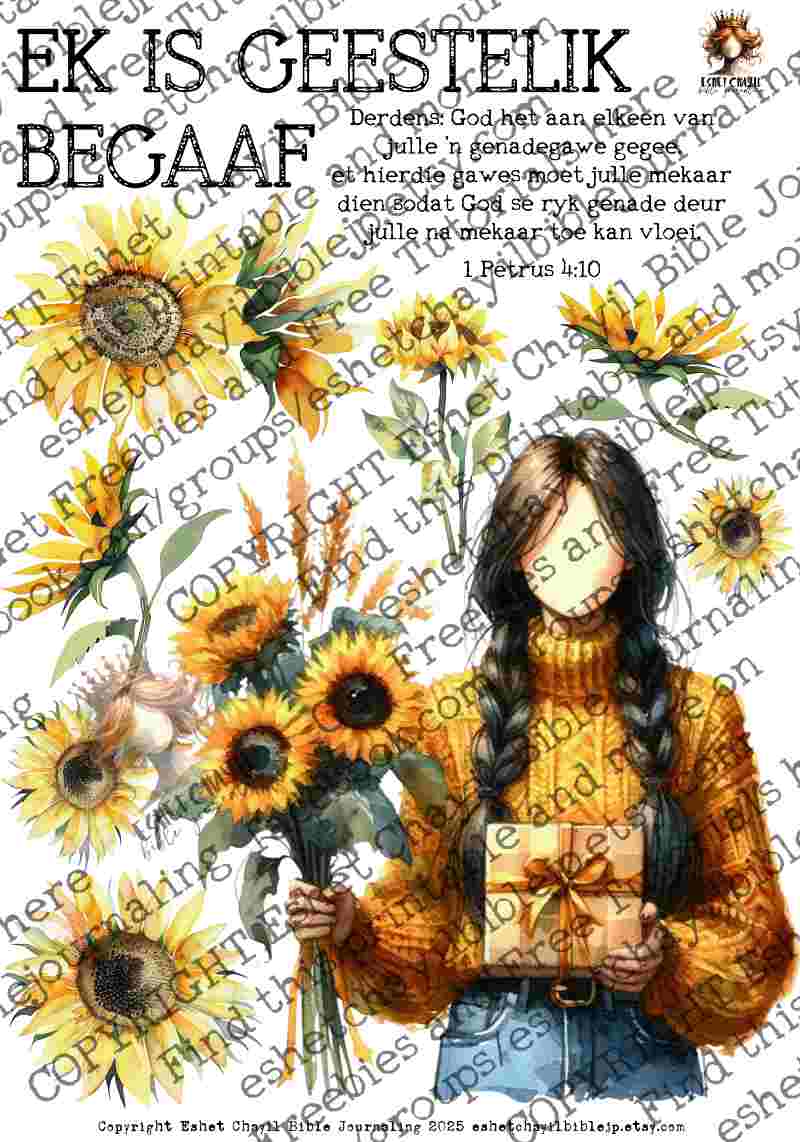 #BEVESTIGING 34 - Ek is geestelik begaaf – 1 Petrus 4:10 - Bible Journaling Printable