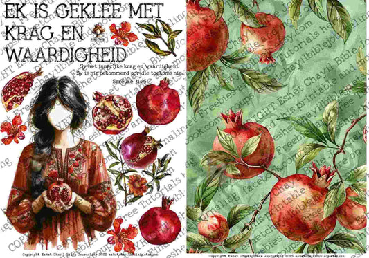 #BEVESTIGING 14 -  Ek is geklee met krag en waardigheid – Spreuke 31:25 - Bible Journaling Printable