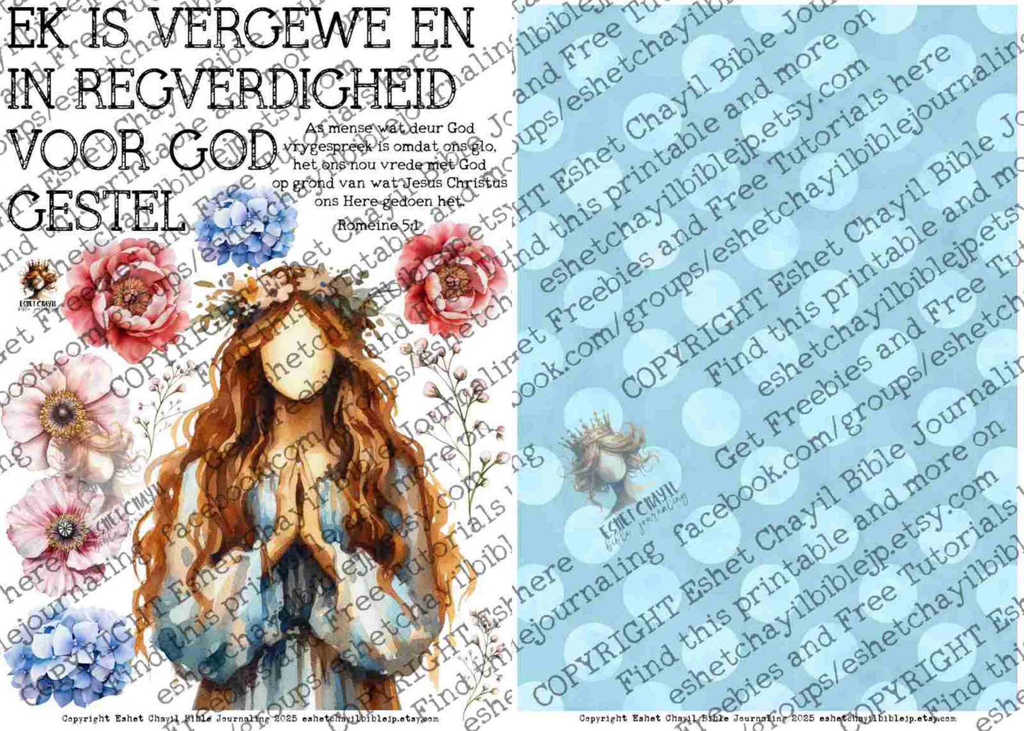#BEVESTIGING 25 - Ek is vergewe en in regverdigheid voor God gestel – Romeine 5:1  - Bible Journaling Printable