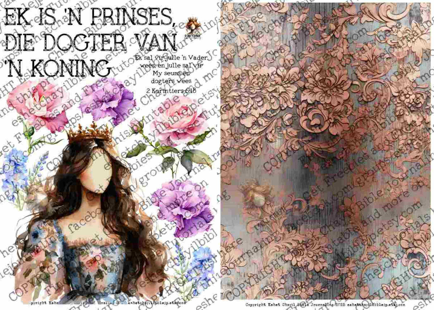 #BEVESTIGING 32 - Ek is ‘n prinses, die dogter van ‘n Koning 2 Korintiers 6:18 - Bible Journaling Printable