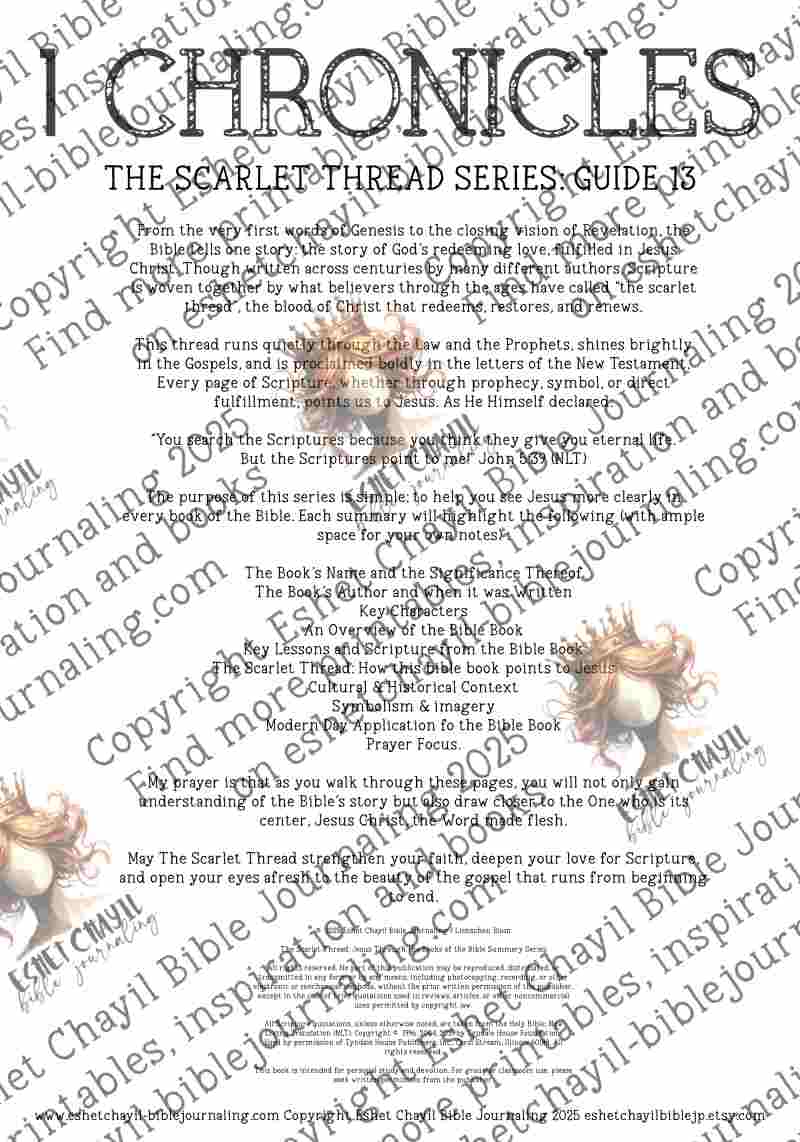 The Scarlet Thread: 1 Chronicles Bible Book Summary -  A Bible Study Guide and Printable Ebook, Bible Journaling, Bible Study Guide