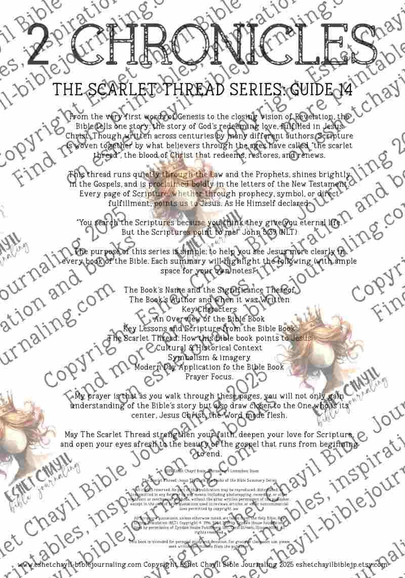 The Scarlet Thread: 2 Chronicles Bible Book Summary -  A Bible Study Guide and Printable Ebook, Bible Journaling, Bible Study Guide