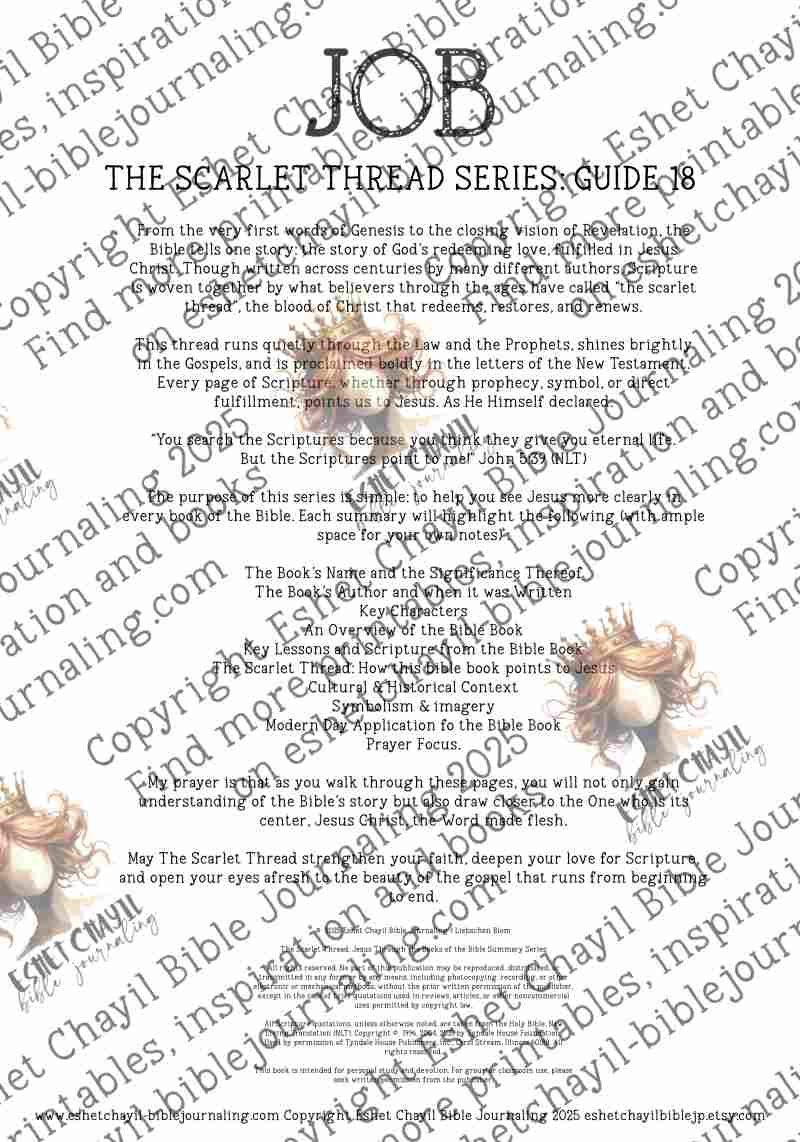 The Scarlet Thread: Job Bible Book Summary -  A Bible Study Guide and Printable Ebook, Bible Journaling, Bible Study Guide