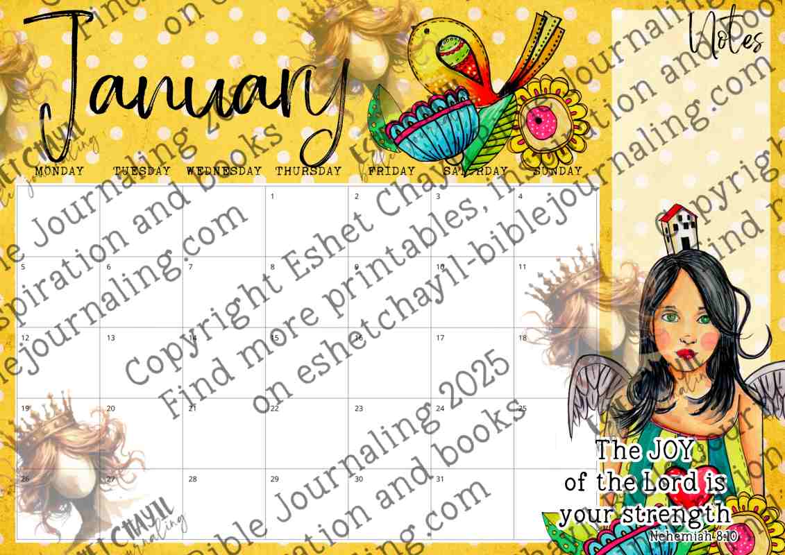 A Joyful 2026 - Printable Calendar up to A3 with Hand drawn Illustrations