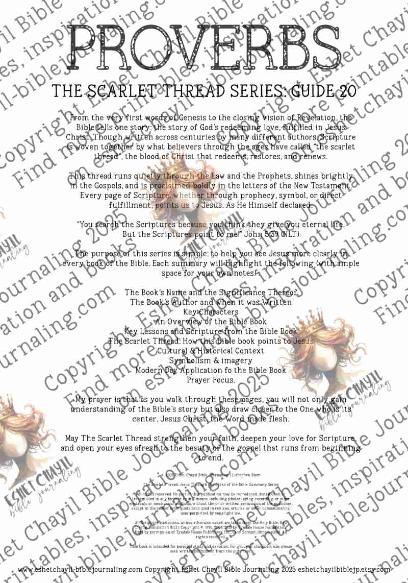 The Scarlet Thread: Proverbs Bible Book Summary -  A Bible Study Guide and Printable Ebook, Bible Journaling, Bible Study Guide