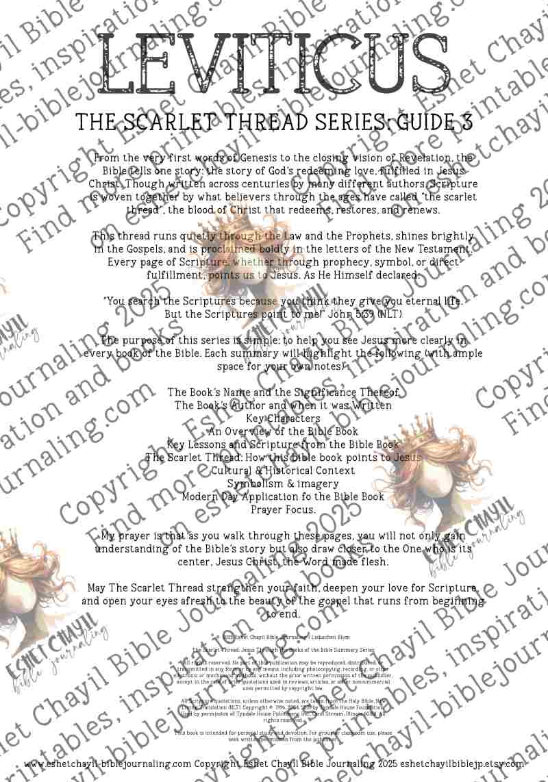 The Scarlet Thread: Leviticus Bible Book Summary -  A Bible Study Guide and Printable Ebook, Bible Journaling, Bible Study Guide