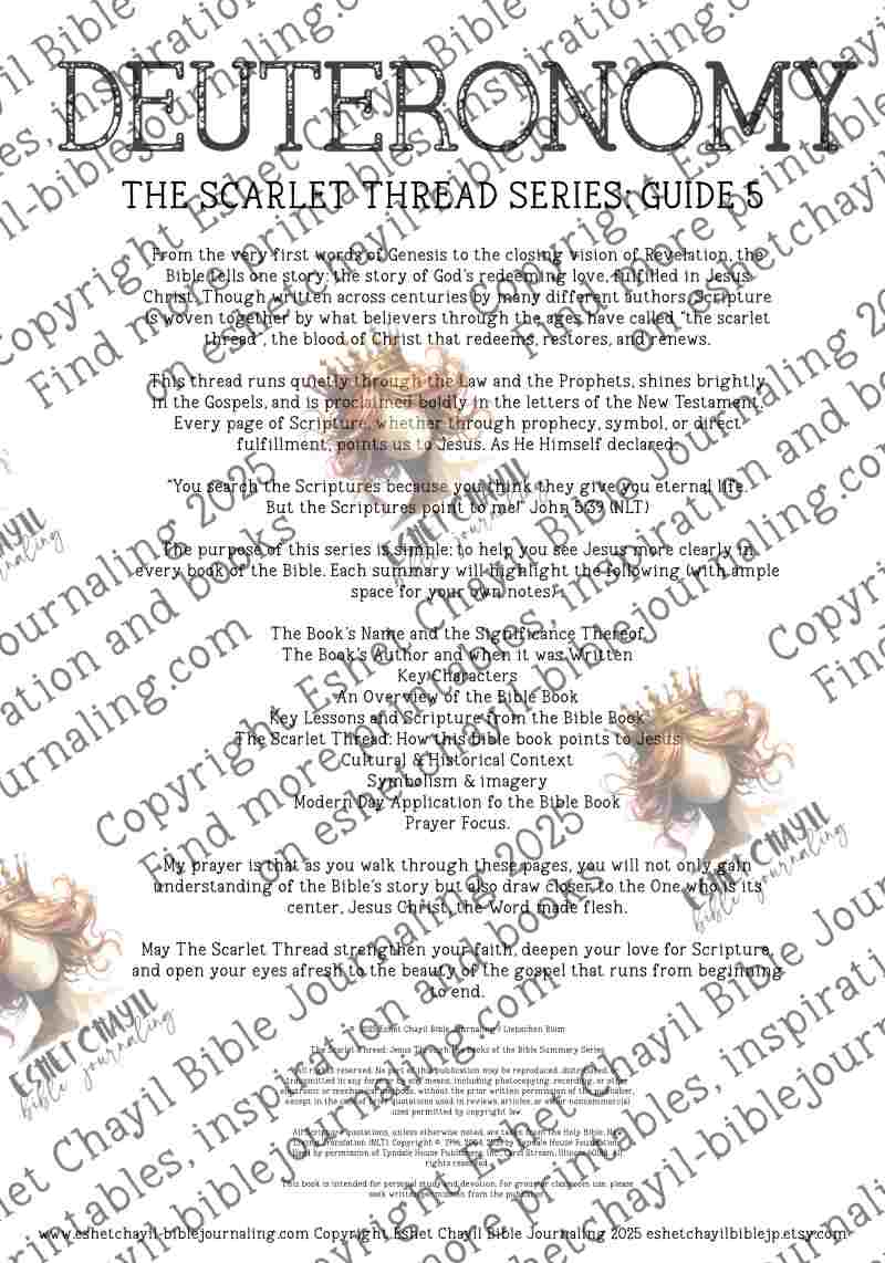 The Scarlet Thread: Deuteronomy Bible Book Summary -  A Bible Study Guide and Printable Ebook, Bible Journaling, Bible Study Guide