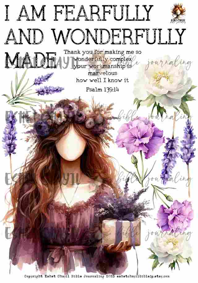 #AFFIRMATION 3 -  I am fearfully and wonderfully made – Psalm 139:14 - Bible Journaling Printable