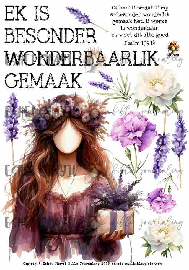 #BEVESTIGING 3 - Ek is besonder wonderbaarlik gemaak – Psalm 139:14  - Bible Journaling Printable