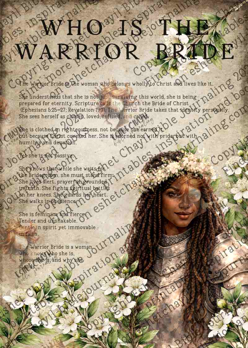Warrior Bride Christian Printable –  Onyx Edition – Bible Journaling Tip Ins and Tabs – Christian Woman Art – Spiritual Warfare Decor (Copy)
