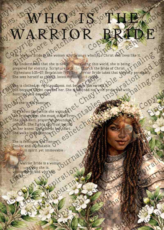 Warrior Bride Christian Printable –  Onyx Edition – Bible Journaling Tip Ins and Tabs – Christian Woman Art – Spiritual Warfare Decor (Copy)