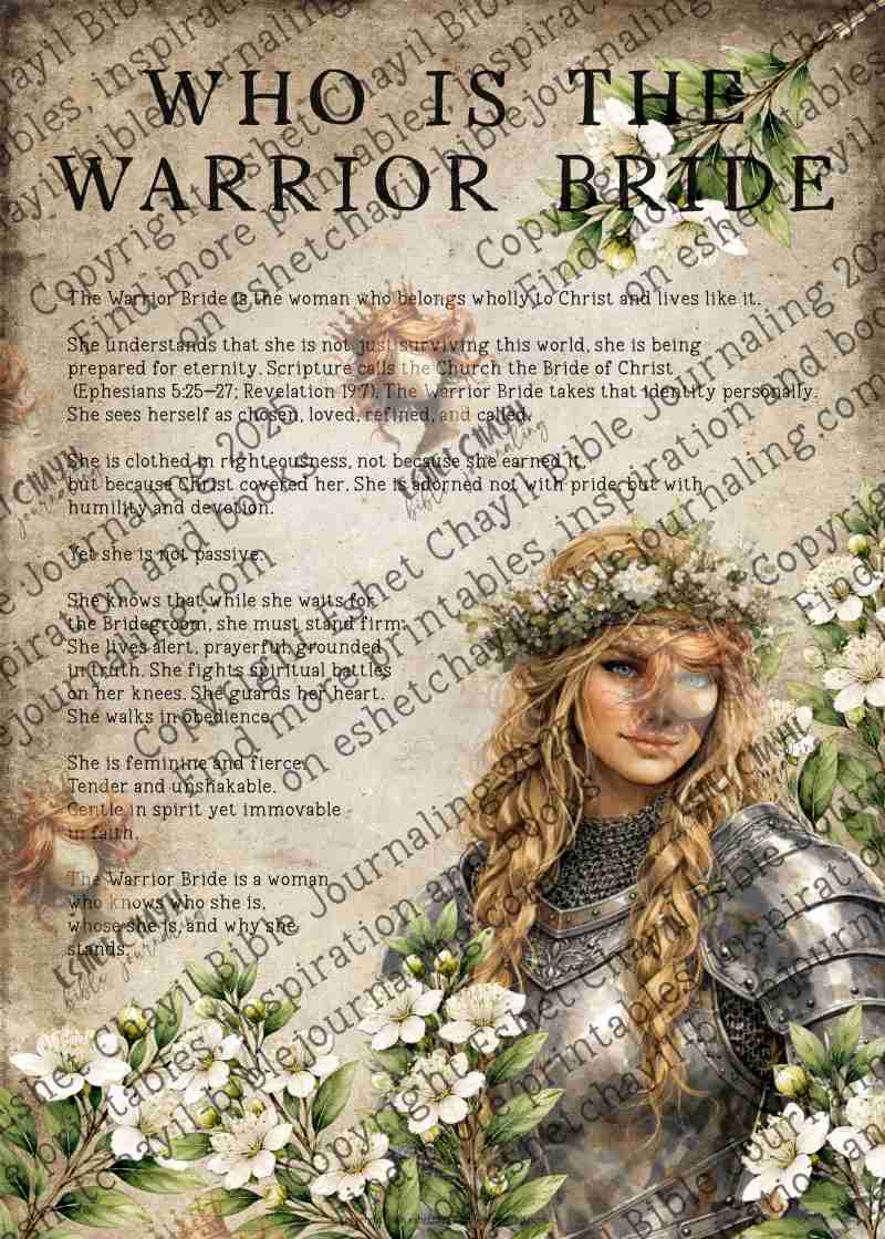 Warrior Bride Christian Printable – Ivory Edition – Bible Journaling Tip Ins and Tabs – Christian Woman Art – Spiritual Warfare Decor