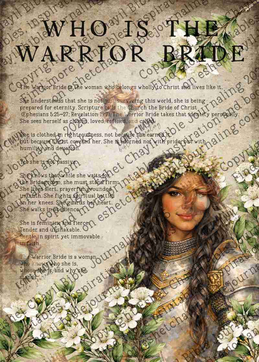 Warrior Bride Christian Printable – Bronze Edition – Bible Journaling Tip Ins and Tabs – Christian Woman Art – Spiritual Warfare Decor (Copy)