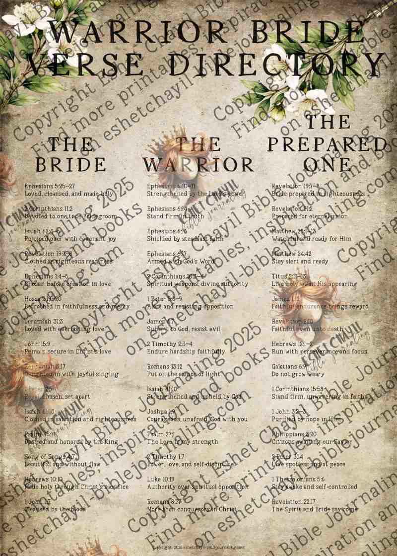 Warrior Bride Christian Printable –  Onyx Edition – Bible Journaling Tip Ins and Tabs – Christian Woman Art – Spiritual Warfare Decor (Copy)