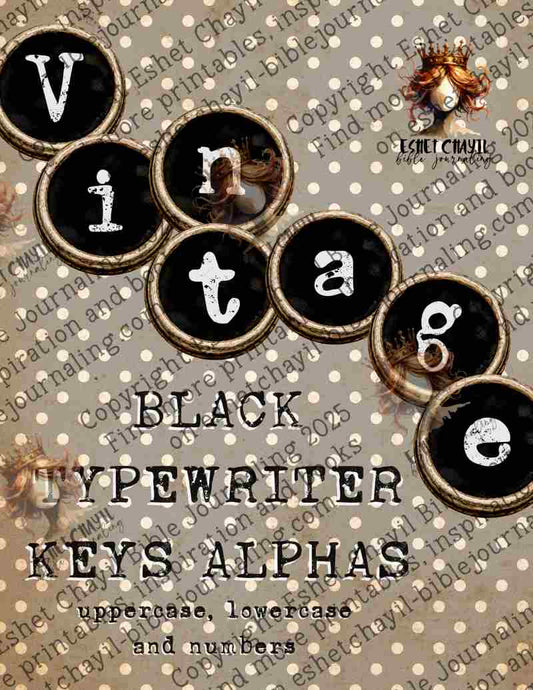 Vintage Typewriter Keys in Black Alpha Printable for Bible Journaling, Faith Art and Art Journaling