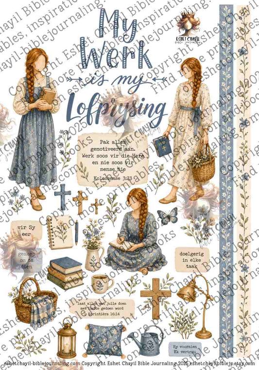 My Werk is my Lofprysing - AFRIKAANS - Bible Journaling and Scripture Writing Printable