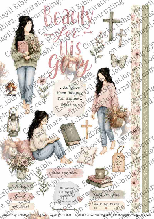 Beauty for His Glory - ENGLISH - Bible Journaling and Scripture Writing Printable