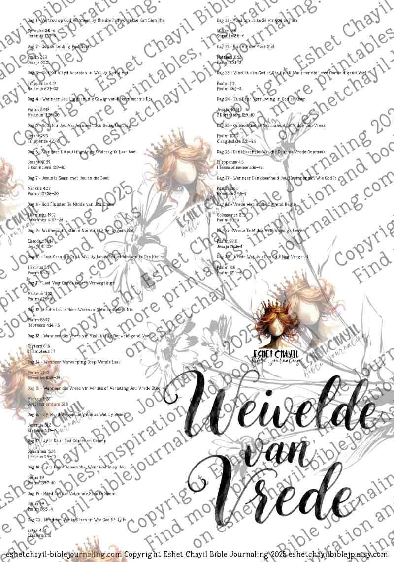 Weivelde van Vrede - AFRIKAANS - Bible Journaling and Scripture Writing Printable