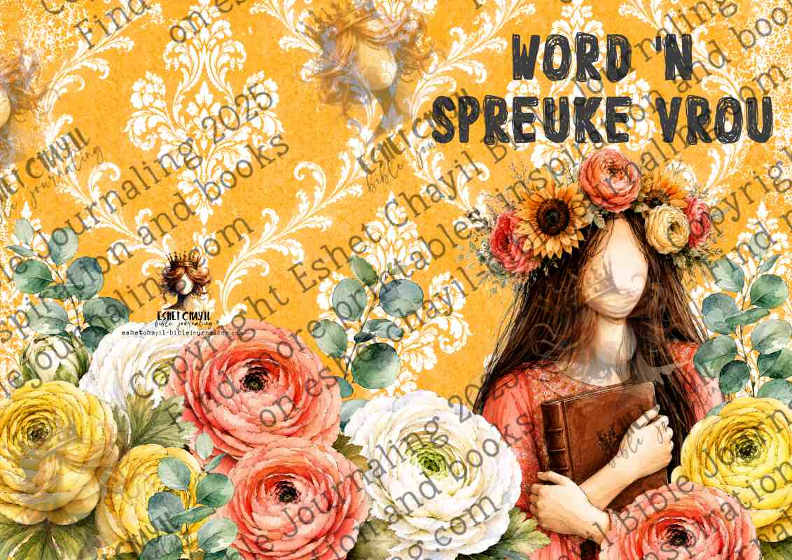 #BIBLE ART JOURNAL - WORD 'N SPREUKE VROU A4 HARDCOVER JOURNAL GEEL - AFRIKAANS