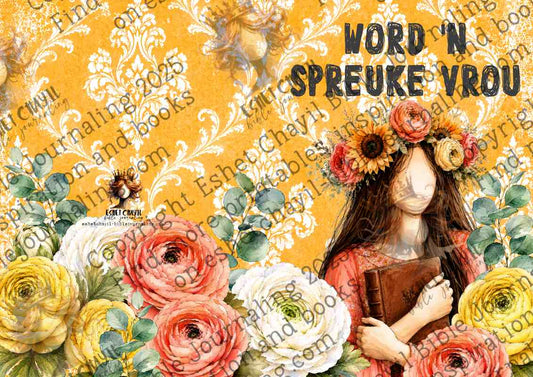 #BIBLE ART JOURNAL - WORD 'N SPREUKE VROU A4 HARDCOVER JOURNAL GEEL - AFRIKAANS