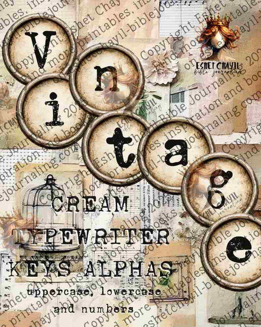 Vintage Typewriter Keys in Cream Alpha Printable for Bible Journaling, Faith Art and Art Journaling (Copy)