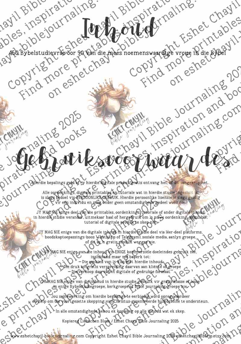 Haar Verhaal in die Skrif AFRIKAANS  - A 184 Page Printable Bible Study Guide with 450 Study Questions and Exclusive Online Community Access