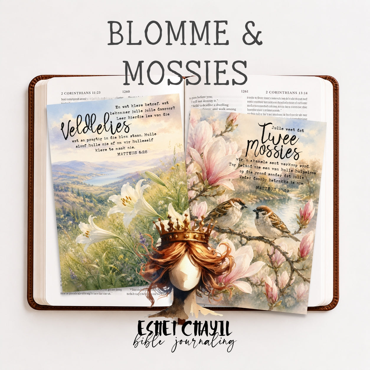 Blomme en Mossies – Bybel Joernaal Inplakbladsye en Oordenkings Kaarte