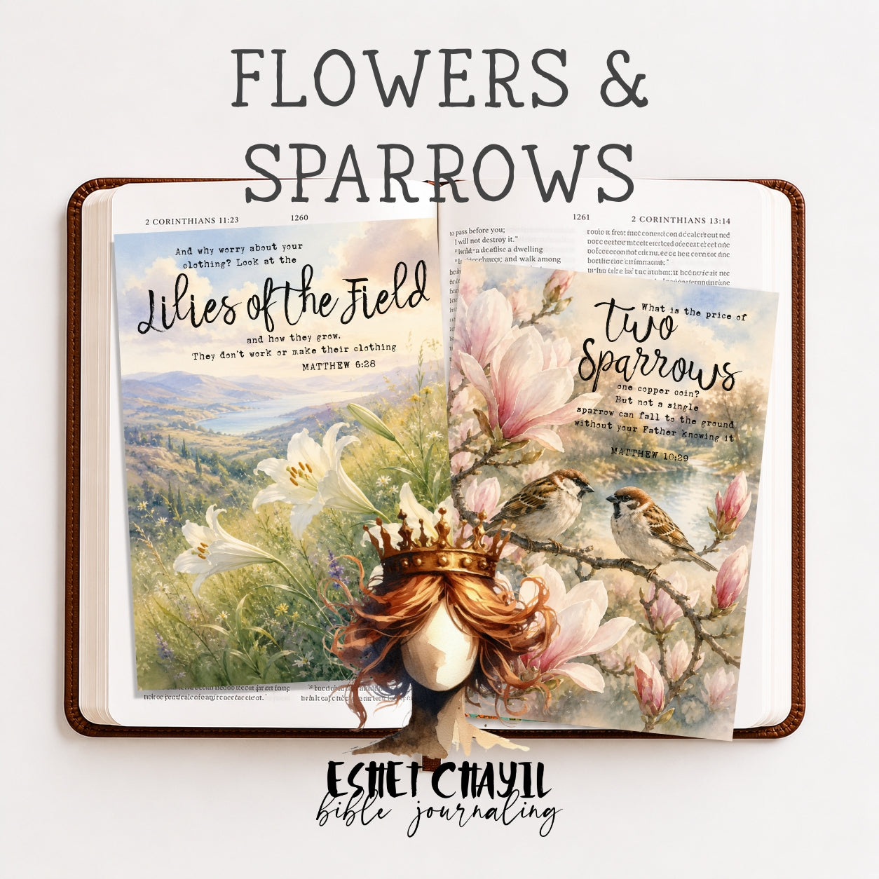 Flowers and Sparrows – Bible Journaling Tip Ins and Devotional Cards